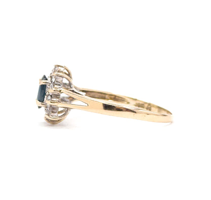 Vintage Oval Sapphire Ring with Synthetic Gem Halo in 10K Gold