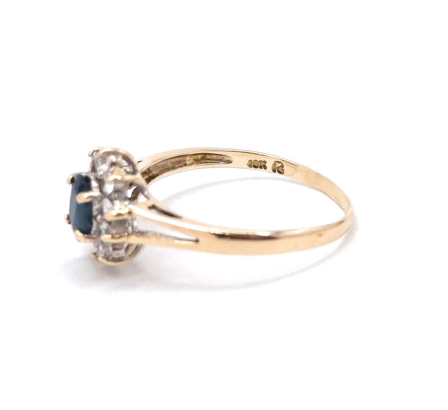 Vintage Oval Sapphire Ring with Synthetic Gem Halo in 10K Gold