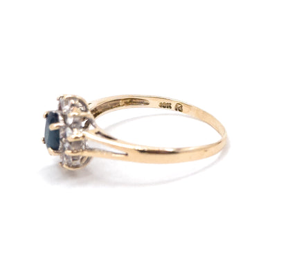 Vintage Oval Sapphire Ring with Synthetic Gem Halo in 10K Gold