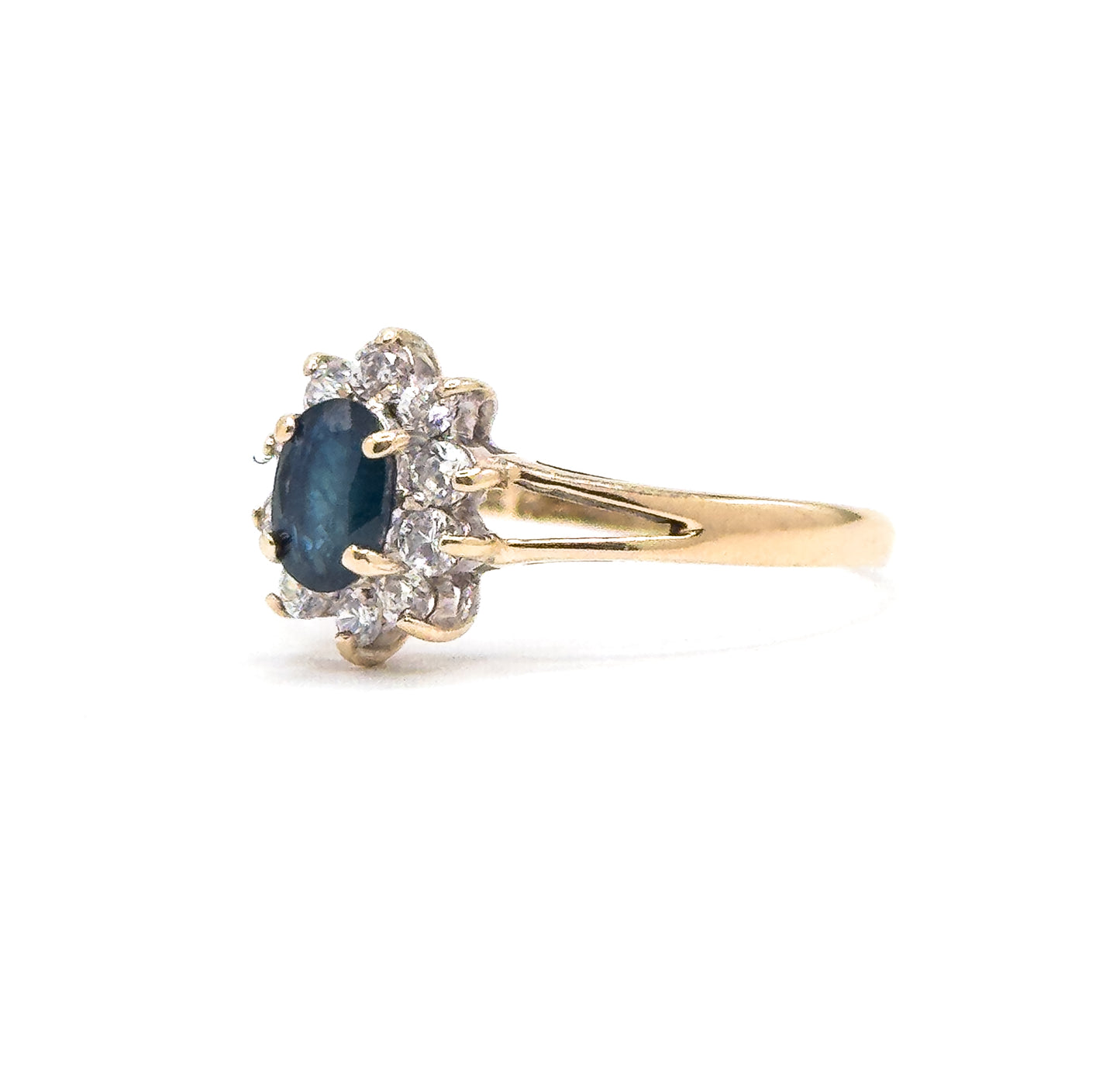Vintage Oval Sapphire Ring with Synthetic Gem Halo in 10K Gold