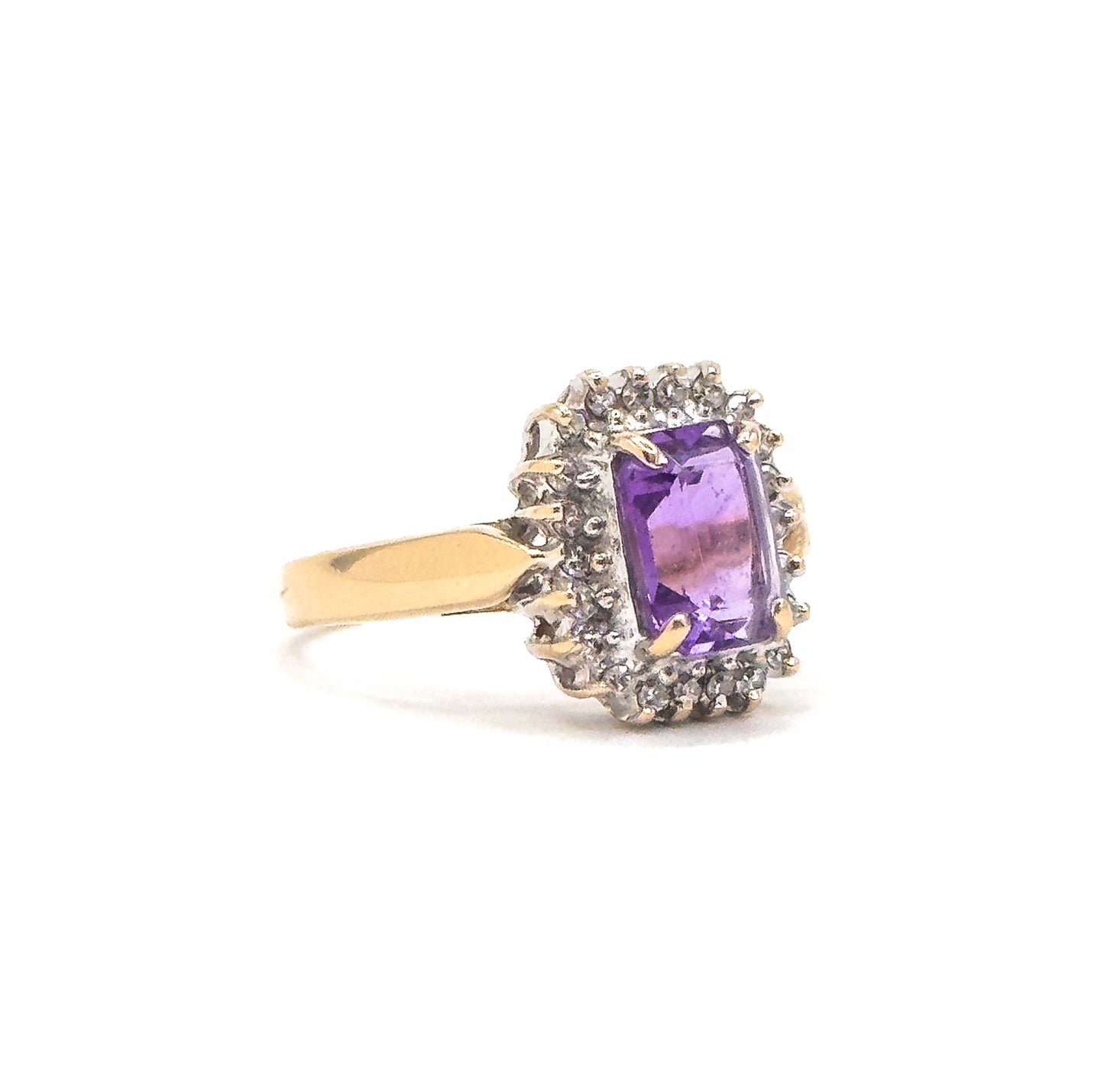 Vintage Amethyst Ring with Diamond Halo in 10K gold