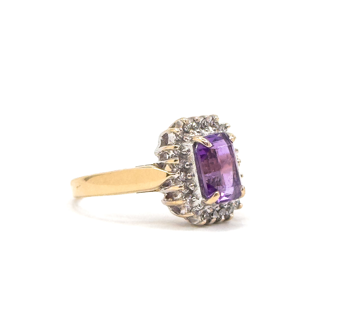 Vintage Amethyst Ring with Diamond Halo in 10K gold