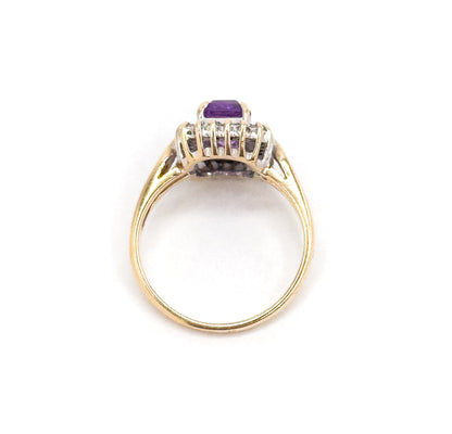 Vintage Amethyst Ring with Diamond Halo in 10K gold
