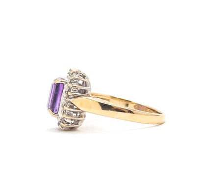 Vintage Amethyst Ring with Diamond Halo in 10K gold