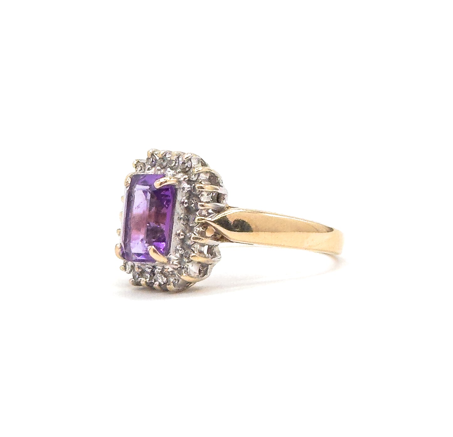 Vintage Amethyst Ring with Diamond Halo in 10K gold