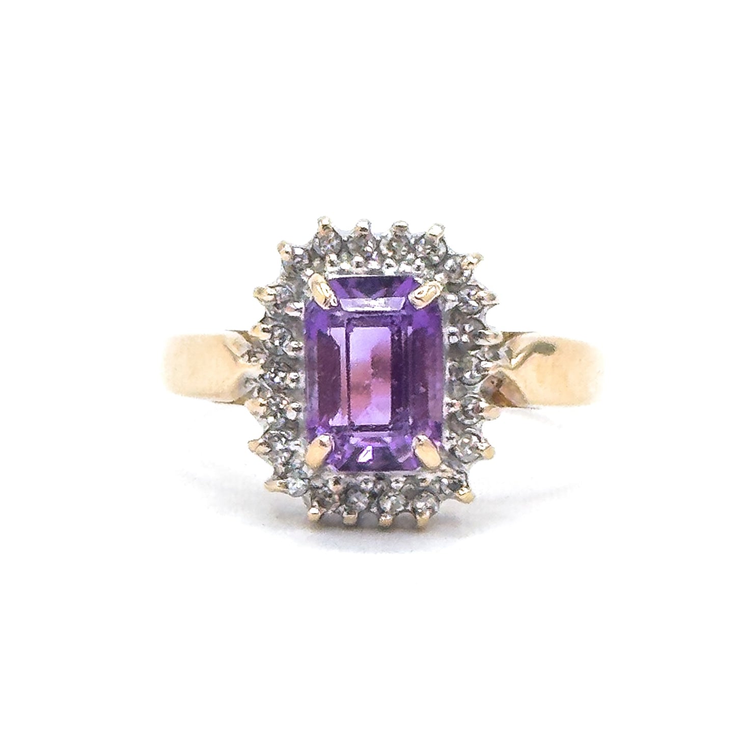 Vintage Amethyst Ring with Diamond Halo in 10K gold