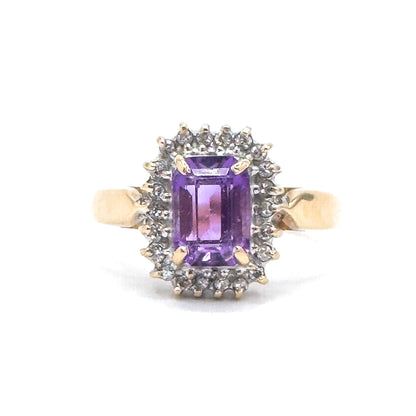 Vintage Amethyst Ring with Diamond Halo in 10K gold