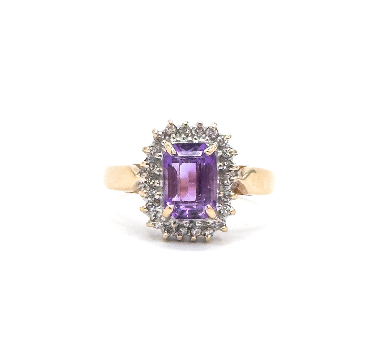 Vintage Amethyst Ring with Diamond Halo in 10K gold