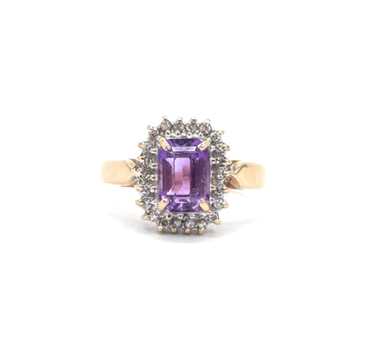 Vintage Amethyst Ring with Diamond Halo in 10K gold