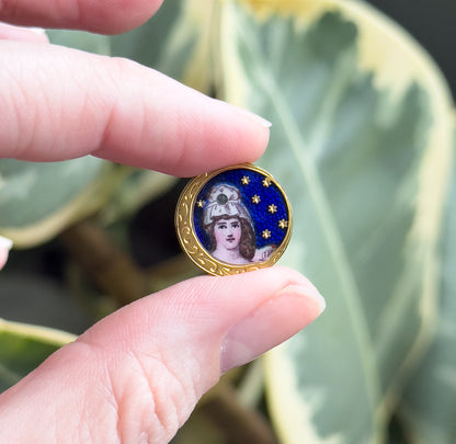 Antique Hand Painted Guilloche Moon Maiden Cufflinks