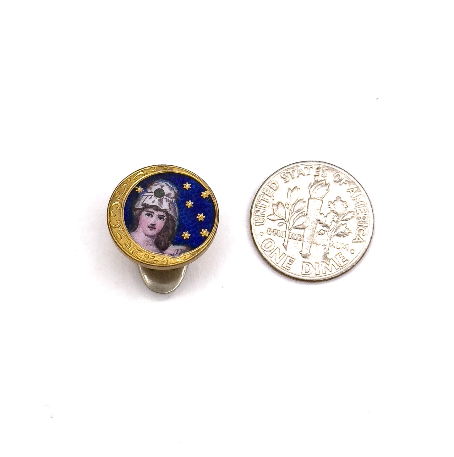 Antique Hand Painted Guilloche Moon Maiden Cufflinks