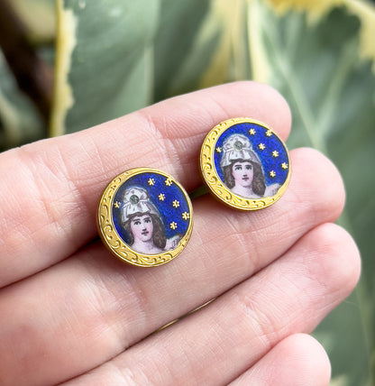 Antique Hand Painted Guilloche Moon Maiden Cufflinks