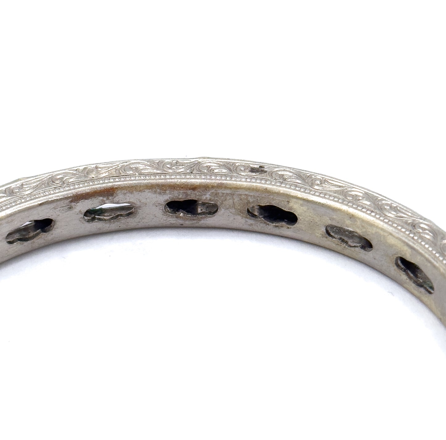 Art Deco Hinged Paste glass Bangle Black and Clear in White Metal