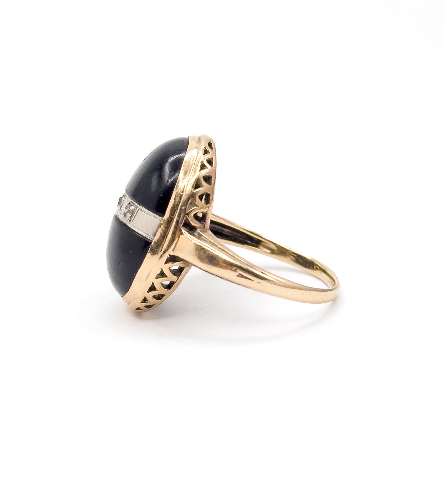 Art Deco Onyx & Diamond Ring in 10K Gold
