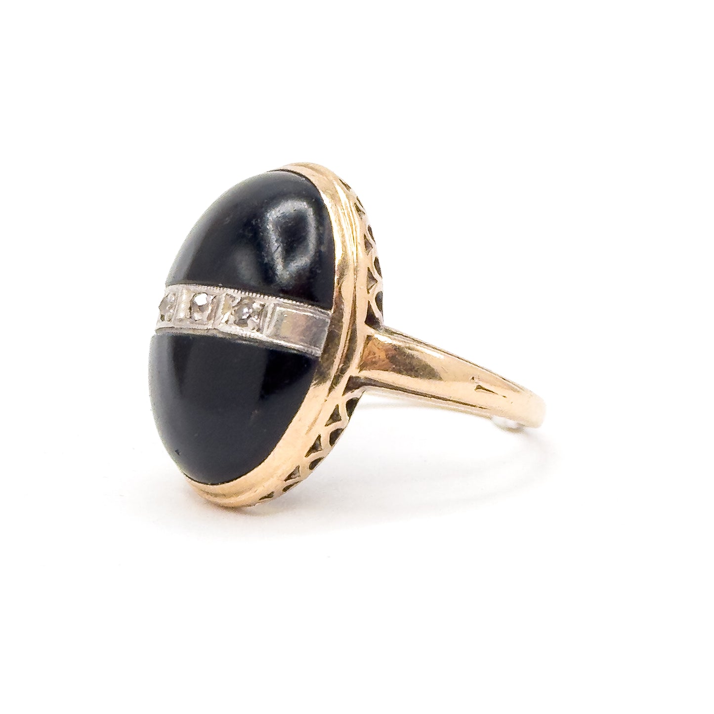 Art Deco Onyx & Diamond Ring in 10K Gold