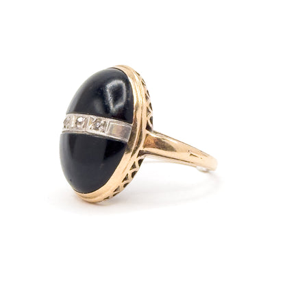 Art Deco Onyx & Diamond Ring in 10K Gold