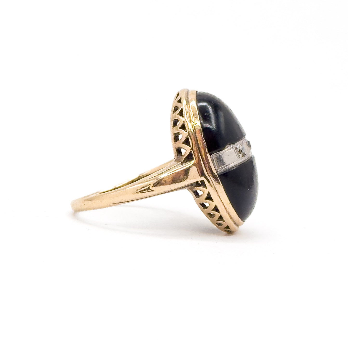 Art Deco Onyx & Diamond Ring in 10K Gold