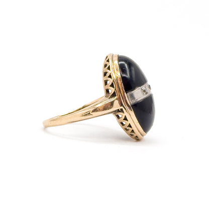 Art Deco Onyx & Diamond Ring in 10K Gold
