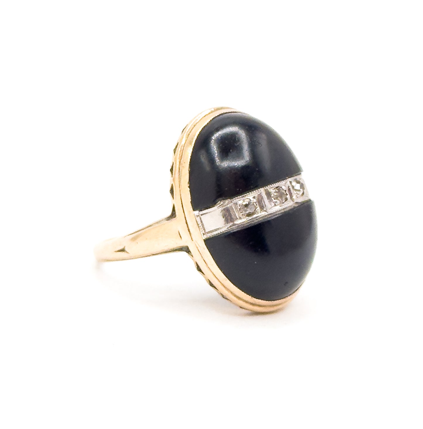 Art Deco Onyx & Diamond Ring in 10K Gold