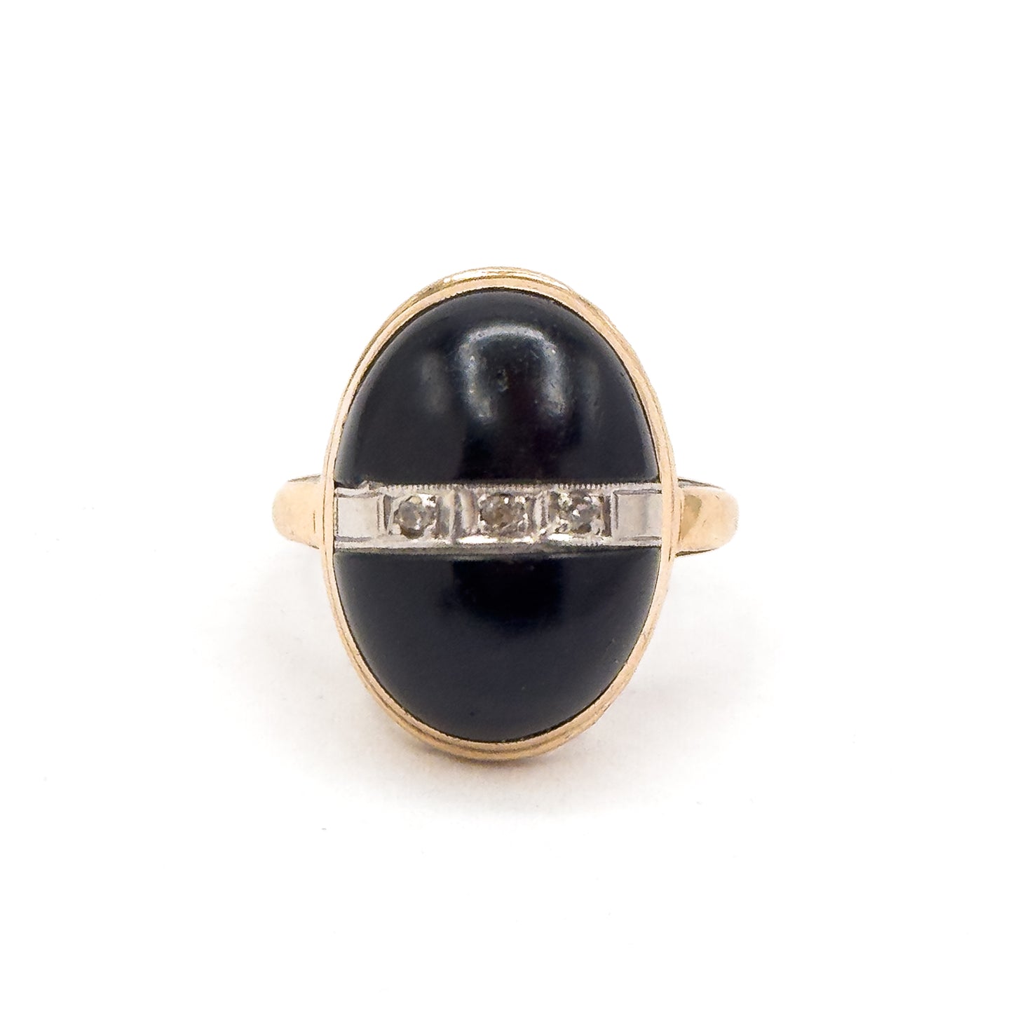 Art Deco Onyx & Diamond Ring in 10K Gold