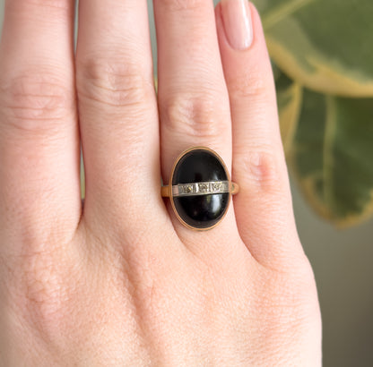 Art Deco Onyx & Diamond Ring in 10K Gold