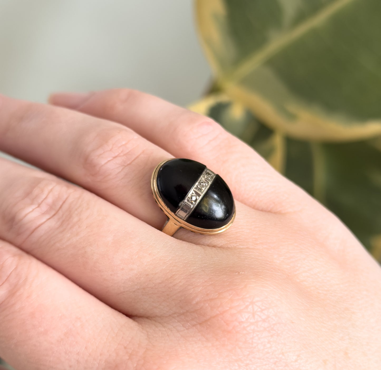 Art Deco Onyx & Diamond Ring in 10K Gold