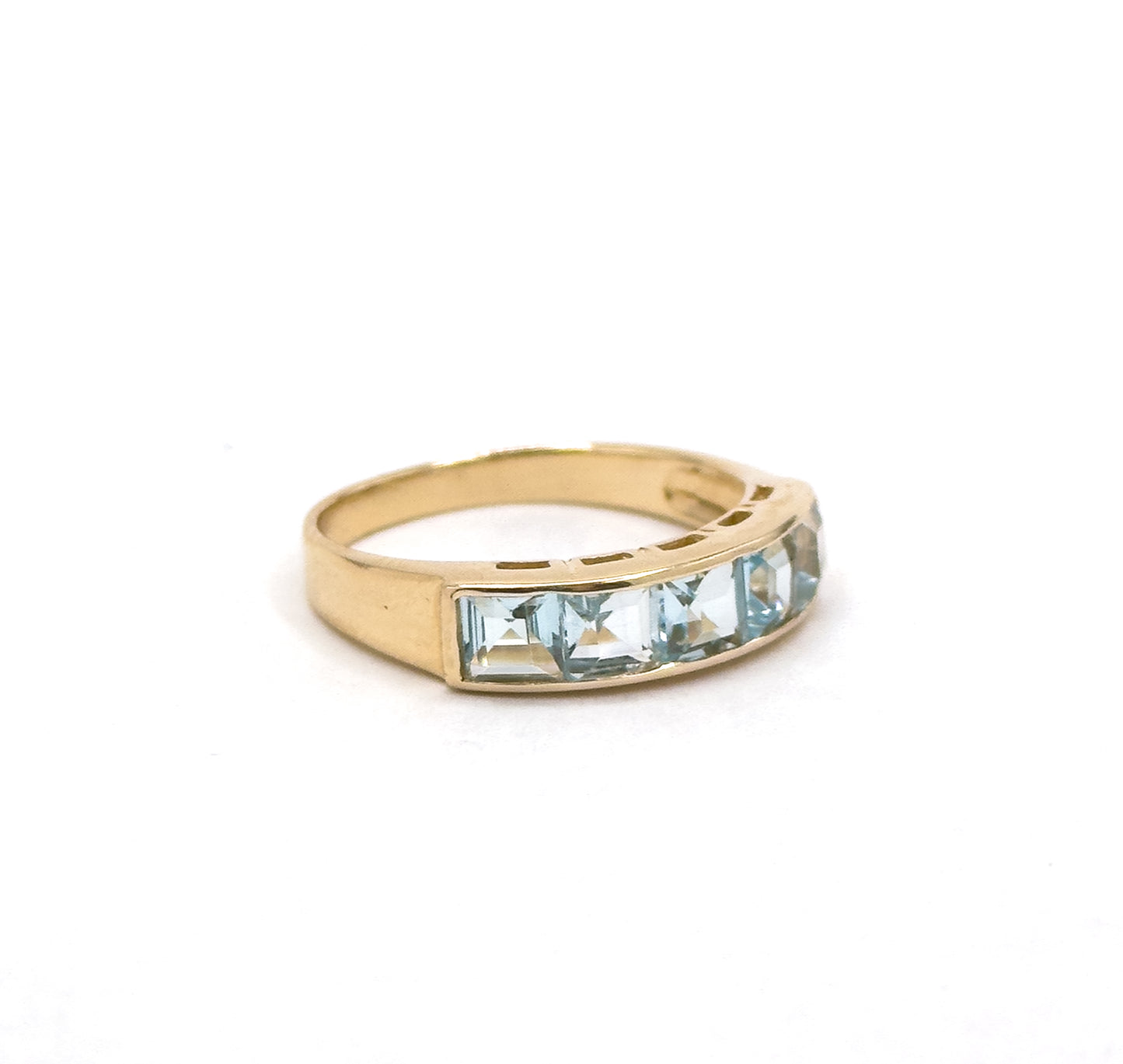 Vintage Sky Topaz Channel Set ring in 14K Gold
