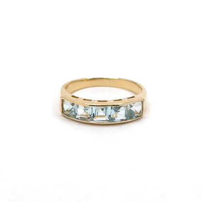 Vintage Sky Topaz Channel Set ring in 14K Gold