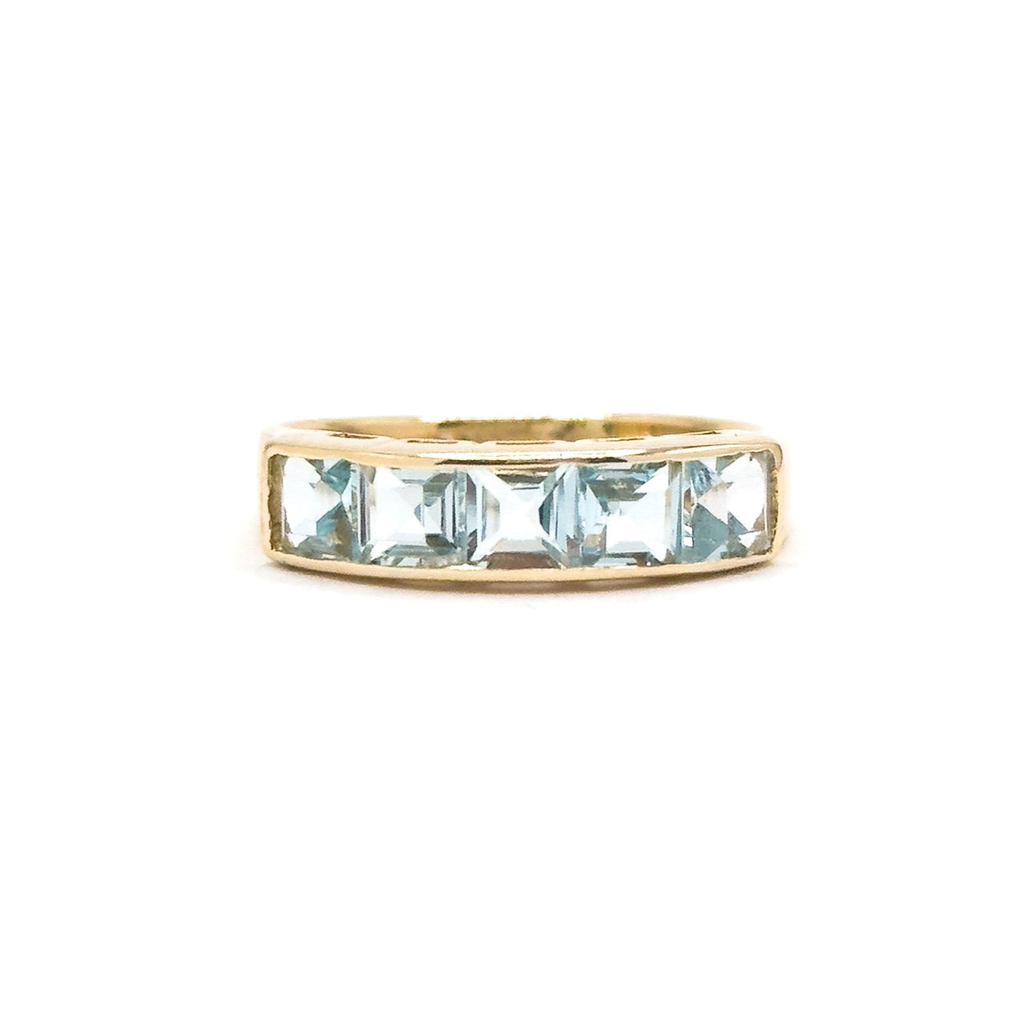 Vintage Sky Topaz Channel Set ring in 14K Gold