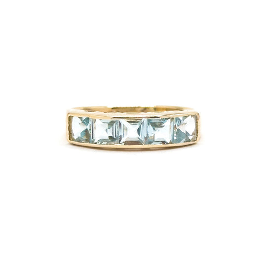 Vintage Sky Topaz Channel Set ring in 14K Gold