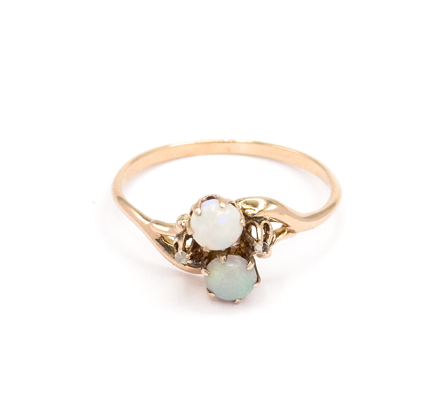 Edwardian Opal & Diamond Moi et Toi Ring in 10K Yellow Gold by Ostby & Barton