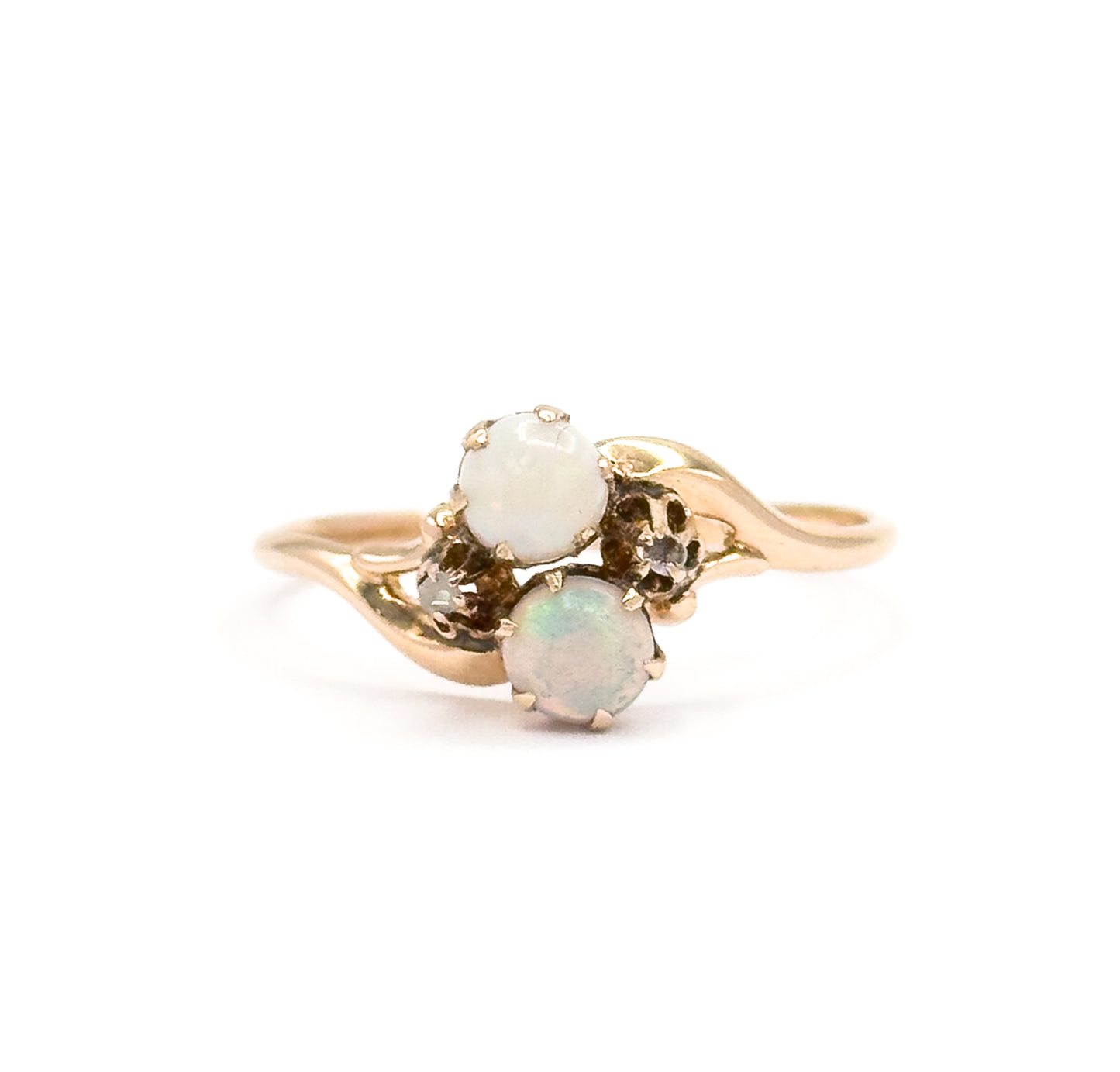 Edwardian Opal & Diamond Moi et Toi Ring in 10K Yellow Gold by Ostby & Barton