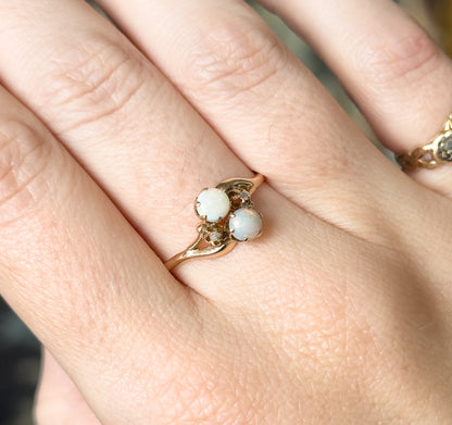Edwardian Opal & Diamond Moi et Toi Ring in 10K Yellow Gold by Ostby & Barton