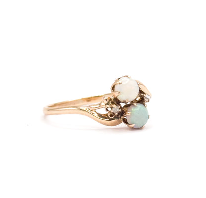 Edwardian Opal & Diamond Moi et Toi Ring in 10K Yellow Gold by Ostby & Barton