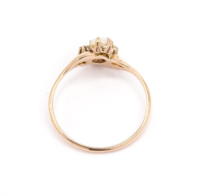 Edwardian Opal & Diamond Moi et Toi Ring in 10K Yellow Gold by Ostby & Barton