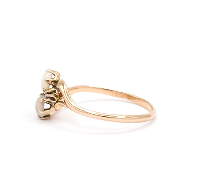 Edwardian Opal & Diamond Moi et Toi Ring in 10K Yellow Gold by Ostby & Barton