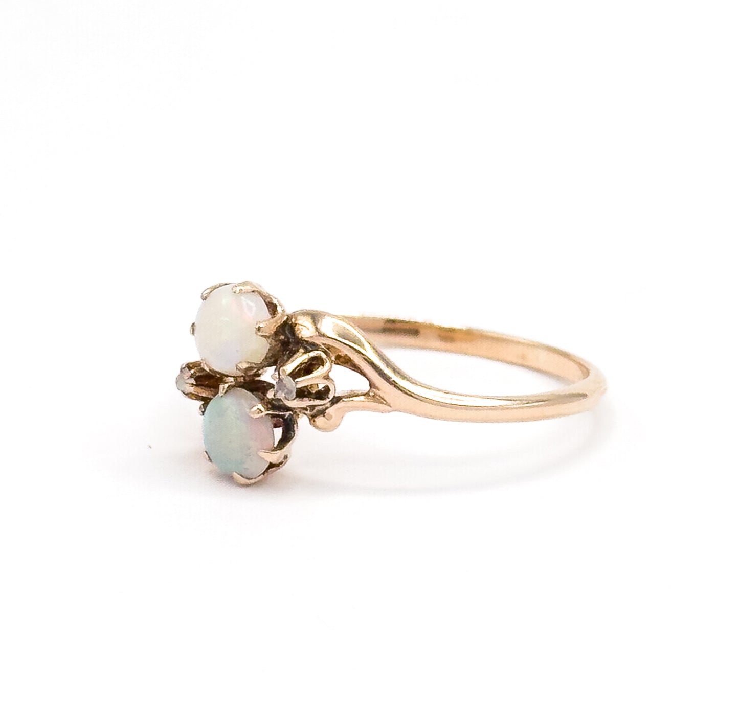Edwardian Opal & Diamond Moi et Toi Ring in 10K Yellow Gold by Ostby & Barton