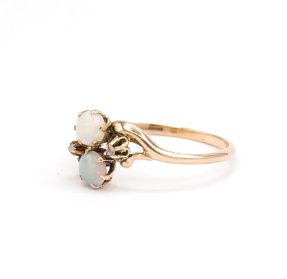Edwardian Opal & Diamond Moi et Toi Ring in 10K Yellow Gold by Ostby & Barton