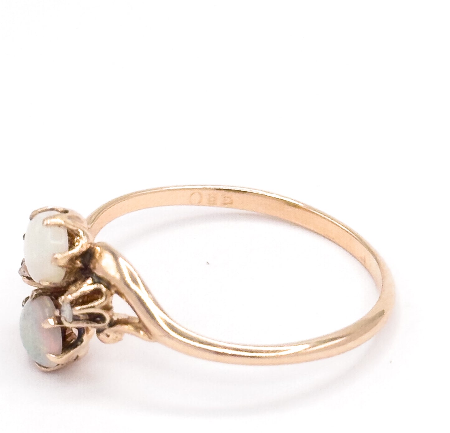 Edwardian Opal & Diamond Moi et Toi Ring in 10K Yellow Gold by Ostby & Barton