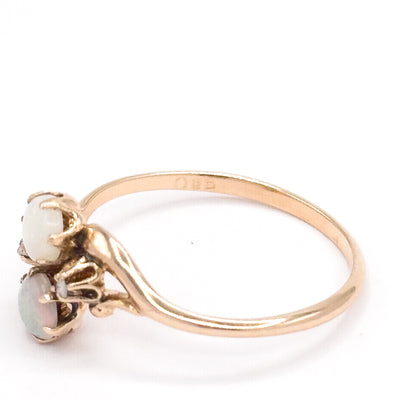 Edwardian Opal & Diamond Moi et Toi Ring in 10K Yellow Gold by Ostby & Barton