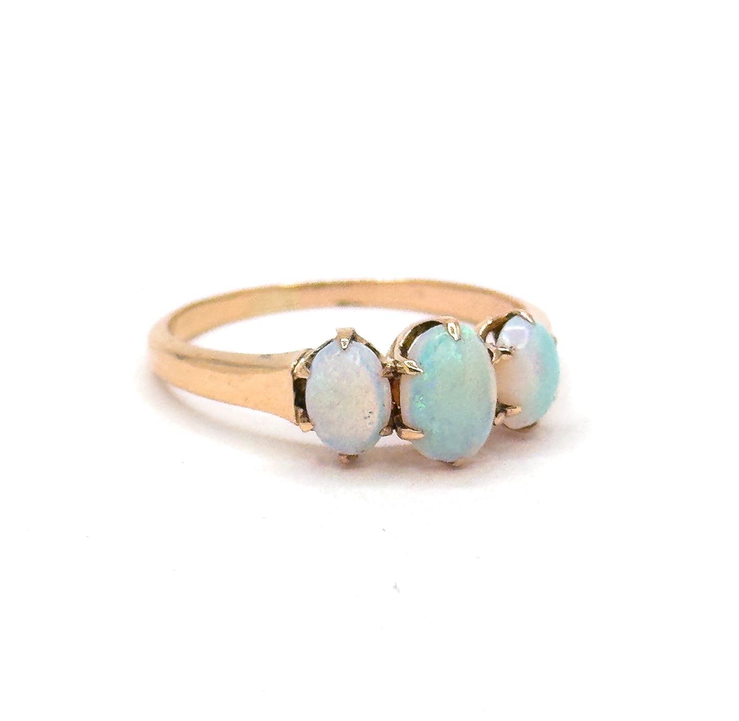 Edwardian Opal Cabochon Three Stone Ring in 10K Gold