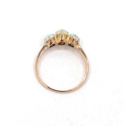 Edwardian Opal Cabochon Three Stone Ring in 10K Gold