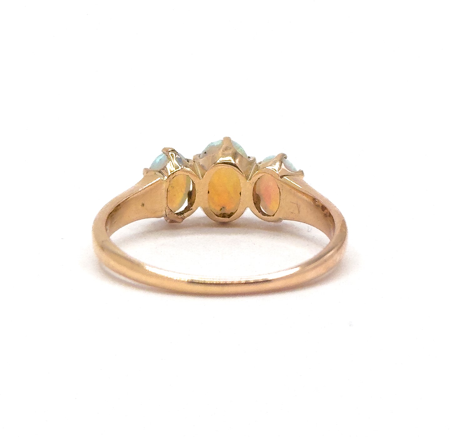 Edwardian Opal Cabochon Three Stone Ring in 10K Gold