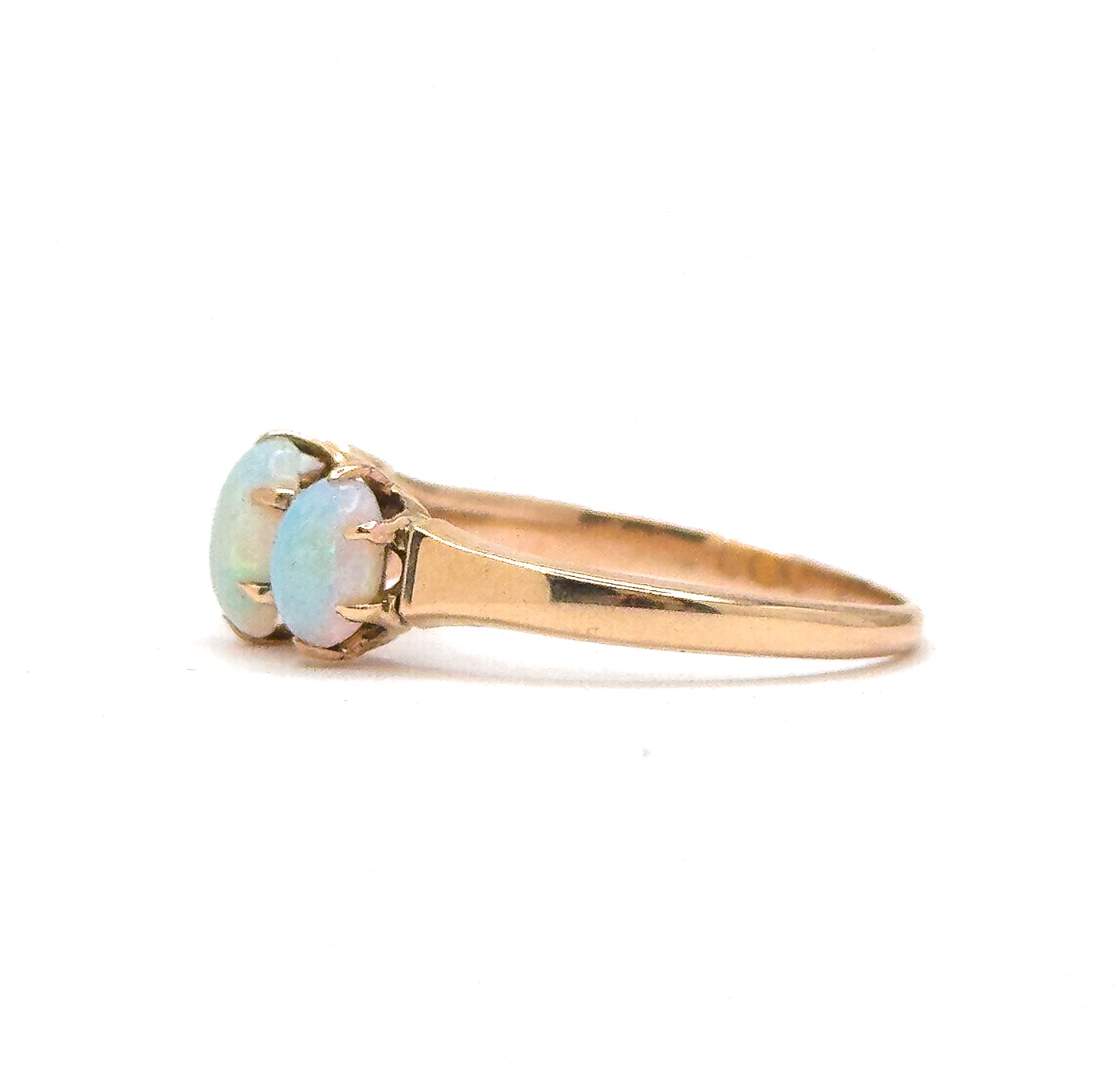 Edwardian Opal Cabochon Three Stone Ring in 10K Gold