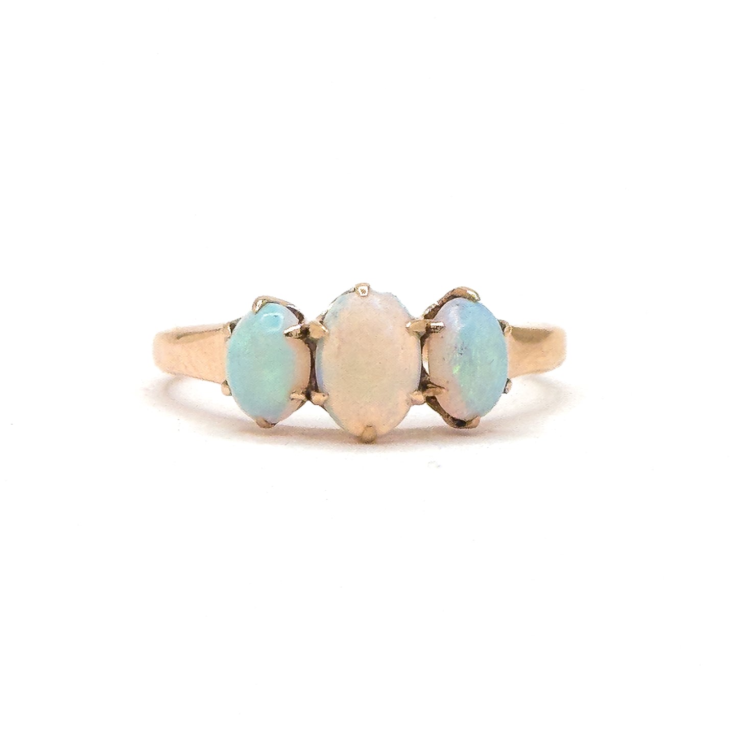 Edwardian Opal Cabochon Three Stone Ring in 10K Gold