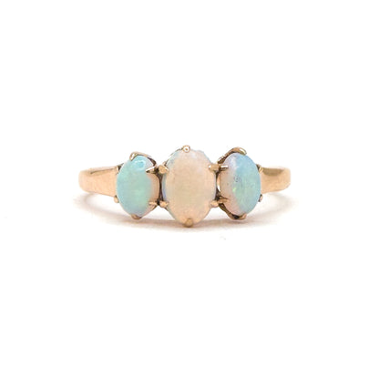 Edwardian Opal Cabochon Three Stone Ring in 10K Gold