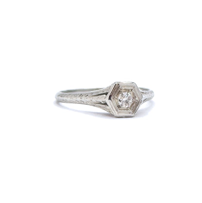 Art Deco Diamond Ring with Filigree Details Hexagon