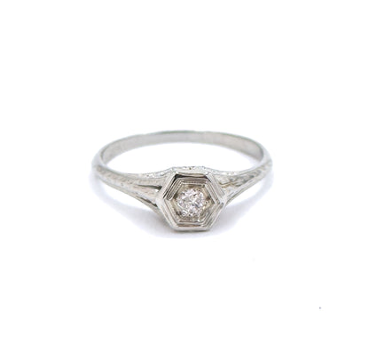 Art Deco Diamond Ring with Filigree Details Hexagon