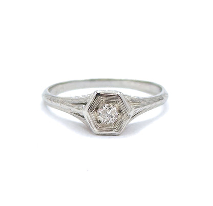 Art Deco Diamond Ring with Filigree Details Hexagon