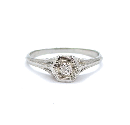Art Deco Diamond Ring with Filigree Details Hexagon
